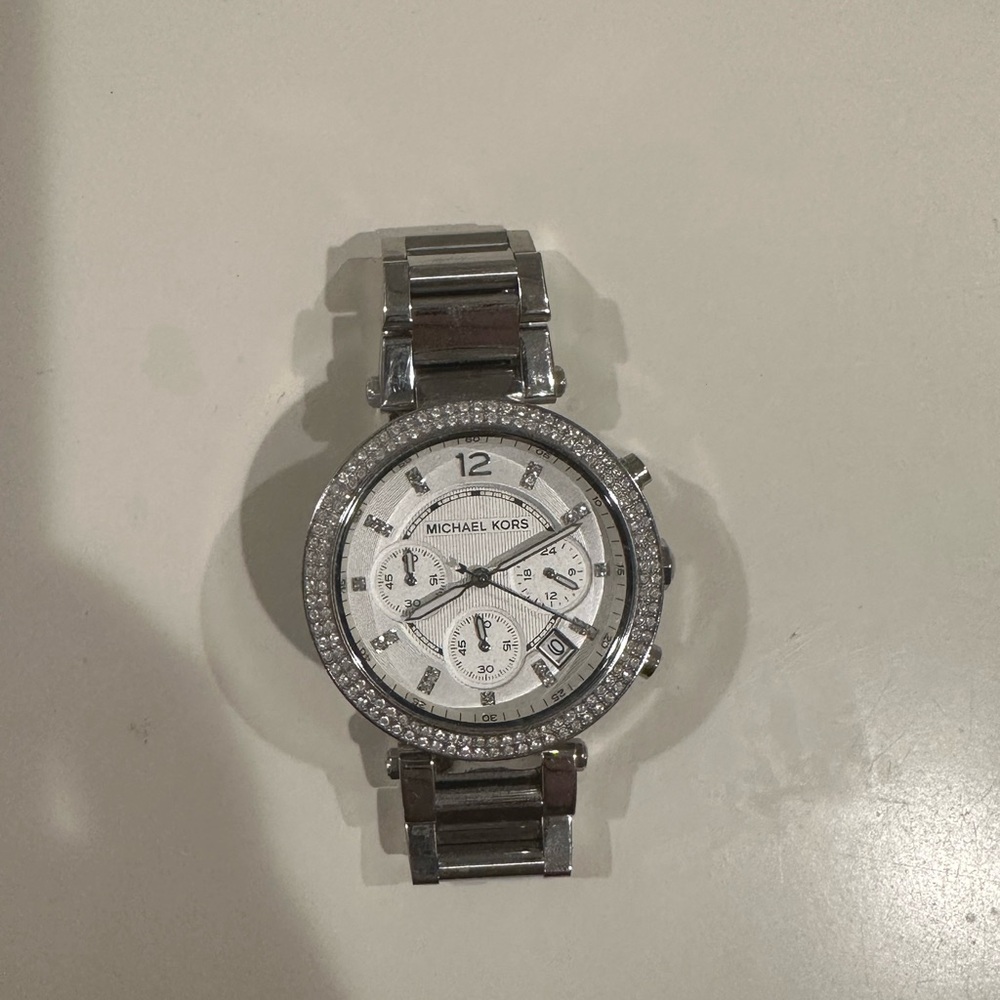 Michael Kors Silver Chronograph Watch with Crystal Details